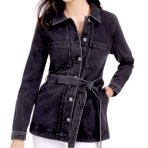 OAT Belted Denim Jacket Blackwood black charcoal size medium trench